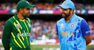 Pakistan and India cricketers in action during a match.