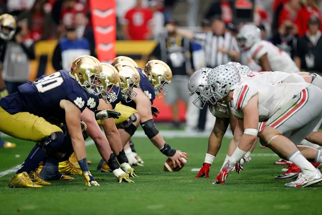 Notre Dame vs. Ohio State in the 2025 CFP National Championship at Mercedes Benz Stadium, Atlanta.