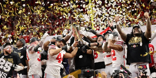 Ohio State defeats Notre Dame 34-23 to win their sixth national title in the 2025 College Football Playoff National Championship.