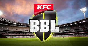 "KFC BBL logo displayed in a cricket stadium with a vibrant sunset in the background."