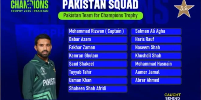 The official 15-player squad for Pakistan's ICC Champions Trophy 2025