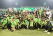 Lahore Qalandars team celebrating with PSL 2025 trophy after winning final against Quetta Gladiators at Gaddafi Stadium